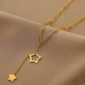 Double Stars Tassel Charm Thick Chain Choker Necklace